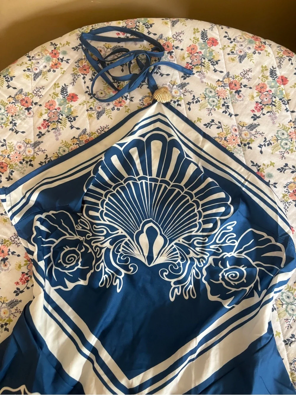 Blue & White Floral Halter Romper